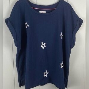 LOU & GREY COZY COTTON NAVY WHITE STAR OVERSIZED SWEATSHIRT TOP SHIRT SIZE XS